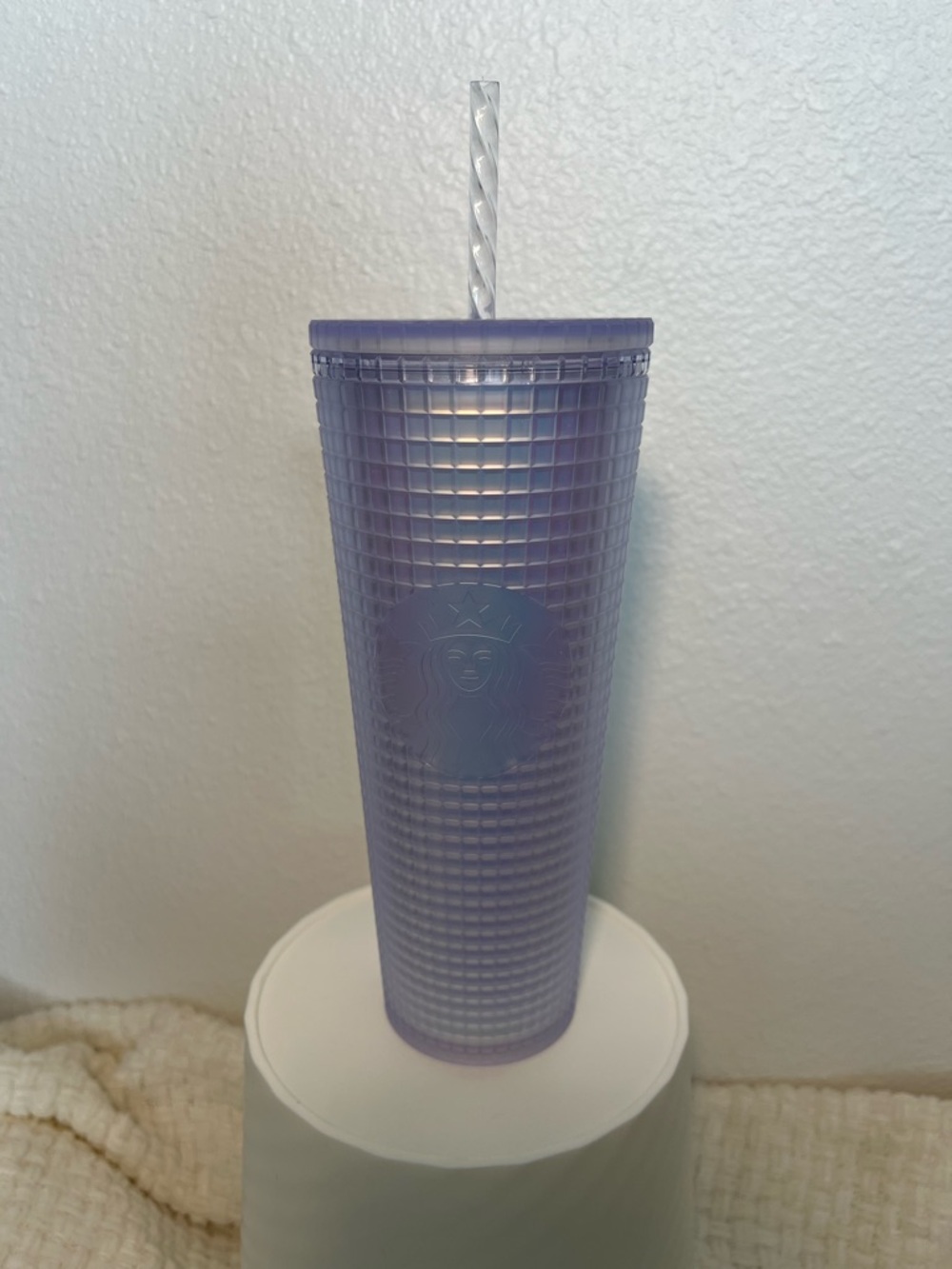 Starbucks Lavender Grid Cold Cup with Twisted Straw